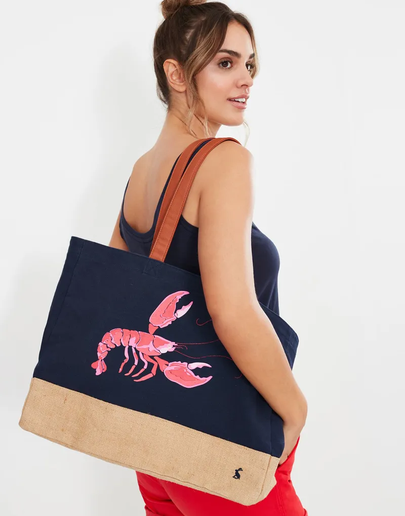 Joules Jute and Canvas Printed Shopper Bag-3